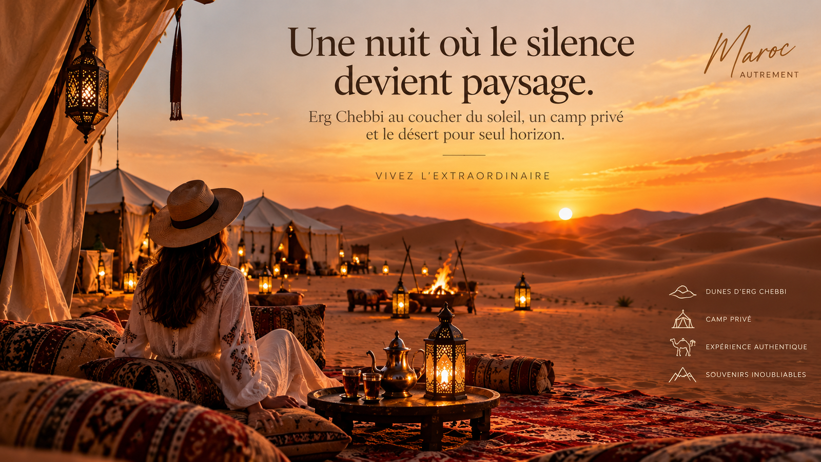 Camp de luxe dans le désert du Sahara marocain